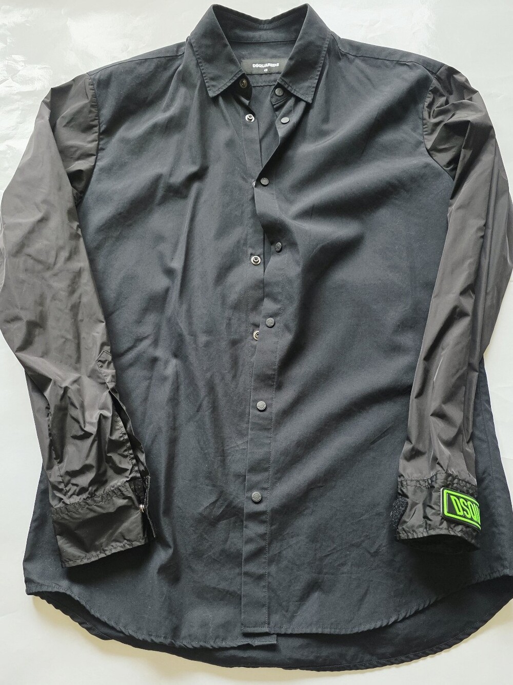 Dsquared2 Men's Black Mixed Media Shirt Neon Green Size 46 IT